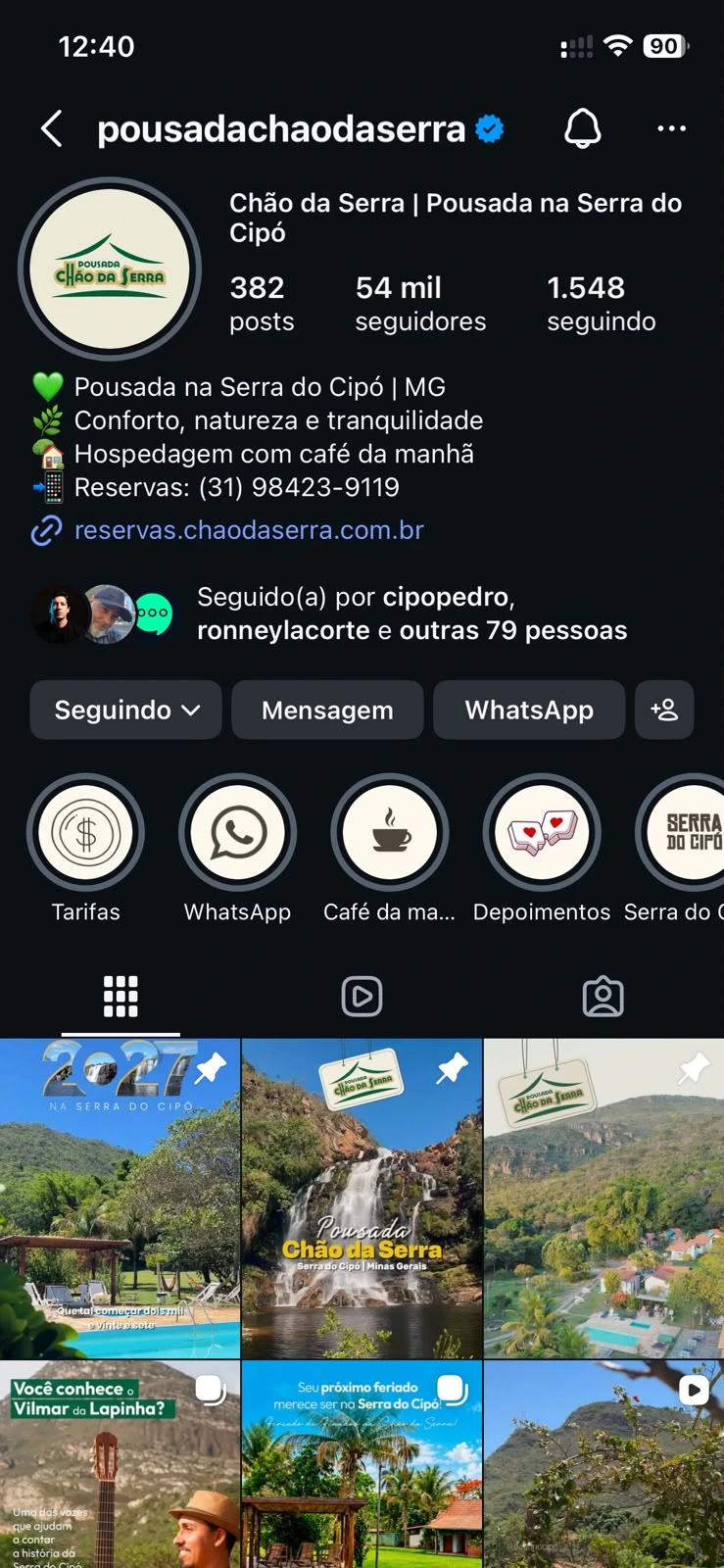 Perfil da Pousada Chão da Serra no Instagram, conforme captura fornecida